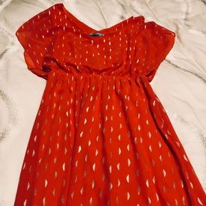 Orange and gold chiffon flowy dress- size M